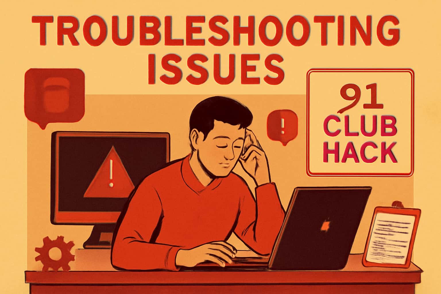 A visual representation of troubleshooting issues related to the 91 Club Hack application.