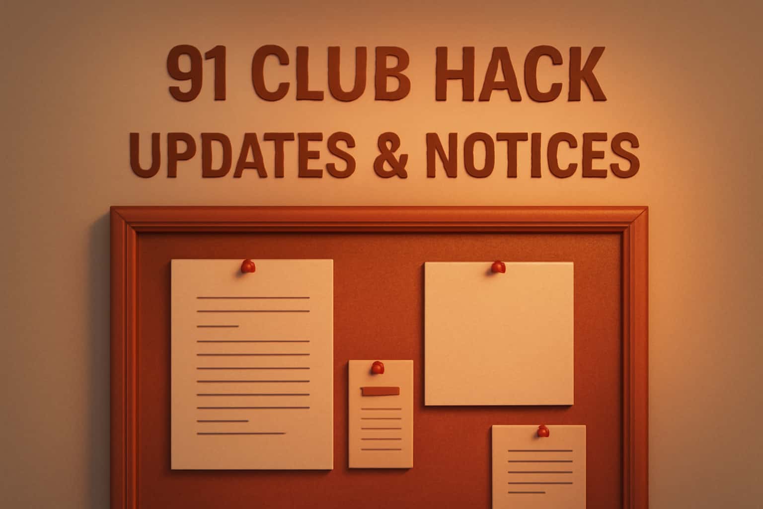 Informational scene showcasing 91 Club Hack Updates & Notices.